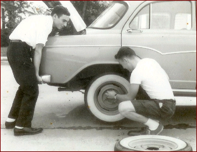 My ole friend Richard Mims holds my car up for a quick tire change at DHS