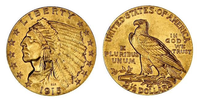 1915 $2.50 US Indian Head Gold Quarter Eagle